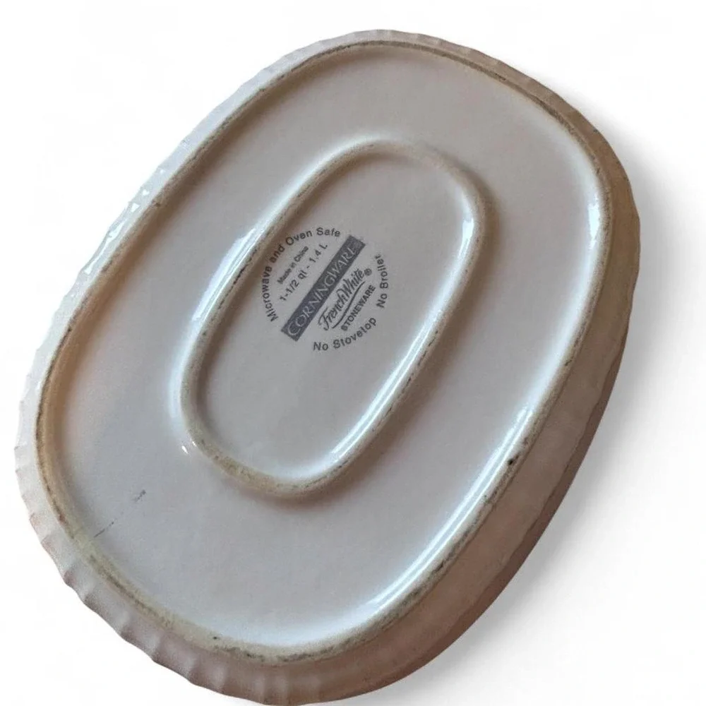 CorningWare French White 1.5 Qt Oval Casserole Dish F-6-B Pyrex Glass Lid F-12-C